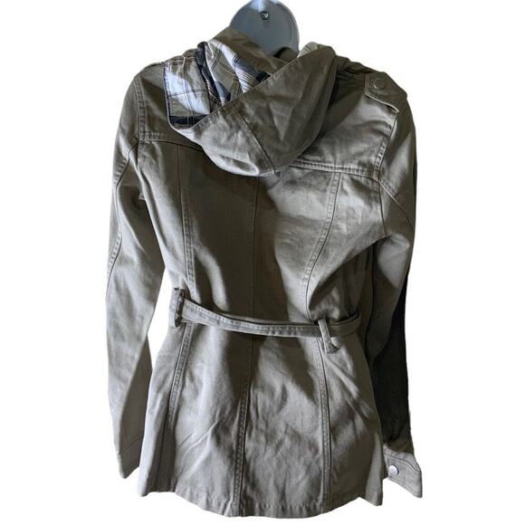 Chevognon Jacket Hoodie Womens Size Large Long Sleeves Pockets Snap Belted Khaki - Picture 4 of 9